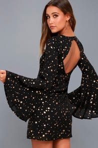 Extra Celestial Black Star Print Shift Dress at Lulus.com!