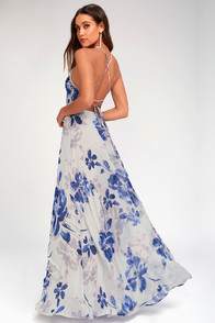 All I Need Grey Floral Print Lace-Up Maxi Dress at Lulus.com!