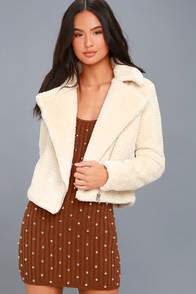 Cozy Business Cream Faux Fur Moto Jacket at Lulus.com!