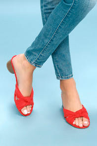 LUCA POPPY RED SUEDE MULES at Lulus.com!