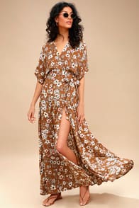 Faithfull the Brand Bergamo Brown Floral Print Wrap Maxi Dress at Lulus.com!