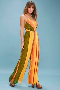 BEACH CLUB GOLDEN YELLOW STRIPED WIDE-LEG JUMPSUIT at Lulus.com!
