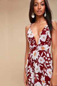 Magic Blooms Burgundy Floral Print Backless Maxi Dress at Lulus.com!