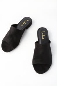DEIDRA BLACK SUEDE MULES at Lulus.com!