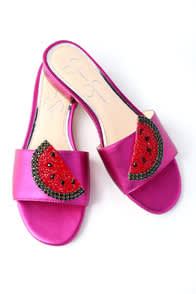 CRIZMA LUX MAGENTA RHINESTONE SLIDE SANDALS at Lulus.com!