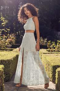 Vivid Details Mint Blue Lace Two-Piece Maxi Dress at Lulus.com!