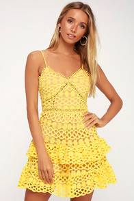 BEAUTY AND LACE YELLOW CROCHET LACE MINI DRESS at Lulus.com!