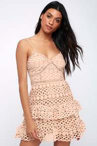 BEAUTY AND LACE PALE BLUSH CROCHET LACE MINI DRESS at Lulus.com!