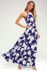Valley Isle Royal Blue Floral Print Maxi Dress at Lulus.com!