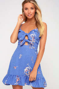 Vanessa Periwinkle Blue Floral Print Tie-Front Mini Dress at Lulus.com!