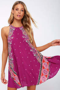 DARJEELING MAGENTA PRINT SLEEVELESS SLIP DRESS at Lulus.com!