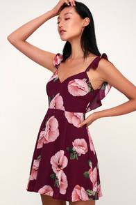 FLORAL OF THE ABOVE PURPLE FLORAL PRINT BACKLESS SKATER DRESS at Lulus.com!