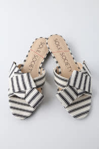 Matty Cream and Black Striped Slide Sandals at Lulus.com!