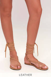 Taylen Tan Kid Suede Leather Flat Lace-Up Sandals at Lulus.com!
