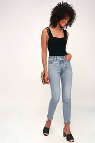 WEDGIE FIT LIGHT WASH HIGH RISE JEANS at Lulus.com!