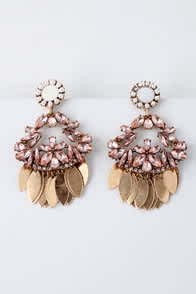 Candela Gold and Pink Rhinestone Earrings at Lulus.com!