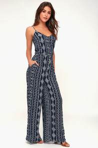 NASH NAVY BLUE PRINT JUMPSUIT at Lulus.com!