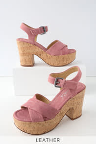 Flaire Rose Pink Suede Leather Cork Platform Sandals at Lulus.com!