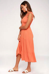 LEONI CORAL PINK TIE-STRAP SMOCKED SWIM COVER-UP at Lulus.com!