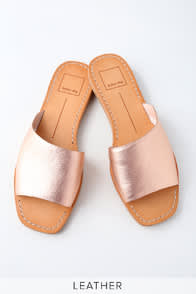 CATO ROSE GOLD LEATHER SLIDE SANDALS at Lulus.com!
