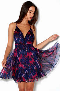 Britannia Navy Blue Print Skater Dress at Lulus.com!