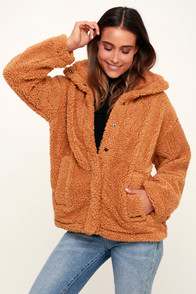 Cozy Days Camel Snap Front Sherpa Jacket at Lulus.com!