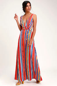 Elianna Rainbow Stripe Backless Maxi Dress at Lulus.com!