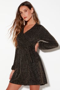 Benita Gold and Black Striped Long Sleeve Tie-Front Dress at Lulus.com!