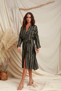 Luxe Light Black and Gold Striped Shirt Dress at Lulus.com!