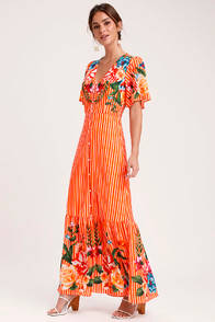 Roam the Riviera Orange Multi Striped Button-Up Maxi Dress at Lulus.com!