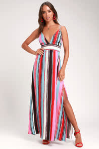 Andi Pink and Light Blue Multi Stripe Sleeveless Maxi Dress at Lulus.com!