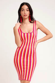 Nayeli Hot Pink Multi Striped Sleeveless Bodycon Sweater Dress at Lulus.com!