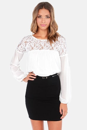 Cute Ivory Top - Lace Top - Long Sleeve Top - $36.00