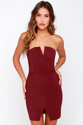 Wine Red Dress - Strapless Dress - Bodycon Dress - $45.00