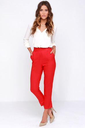 Chic Red Pants - High Waisted Pants - Red Trousers - $37.00