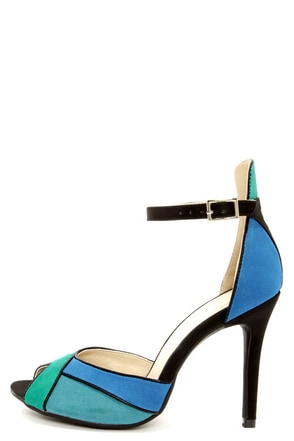 Cute Blue Heels - Color Block Heels - Peep Toe Heels - $39.00