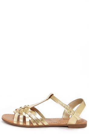 Cute Gold Sandals - Flat Sandals - Strappy Sandals - $19.00