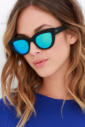 Quay Kitti Black - Cat Eye Glasses - Mirrored Sunglasses