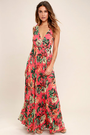 Lovely Coral Red Dress - Floral Print Dress - Maxi Dress - $86.00