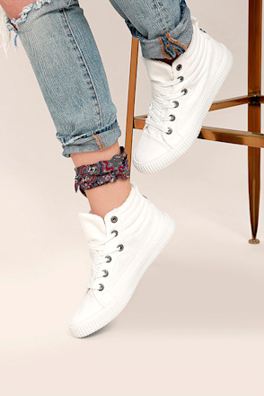 Blowfish Crawler - White Canvas Sneakers - High Top Sneakers - $39.00