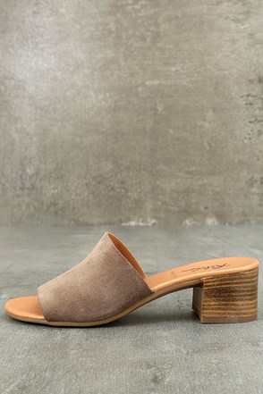 Rebels Dia Taupe - Suede Leather Mules - High Heel Mules - Peep-Toe ...