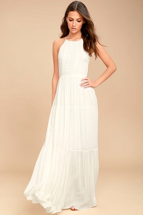 Lovely White Sleeveless Maxi Dress - Embroidered Maxi Dress