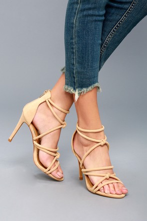 Sexy Nude Suede Heels - Dress Sandals - Knotted Heels