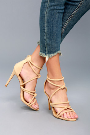 Sexy Nude Suede Heels - Dress Sandals - Knotted Heels