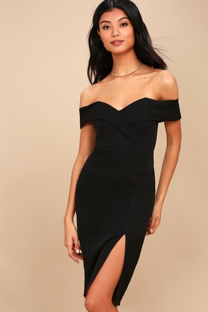 Cute Black Dress - Bodycon Dress - Off-the-Shoulder Dress