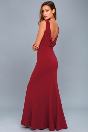 Lovely Wine Red Dress - Maxi Dress - Backless Dress