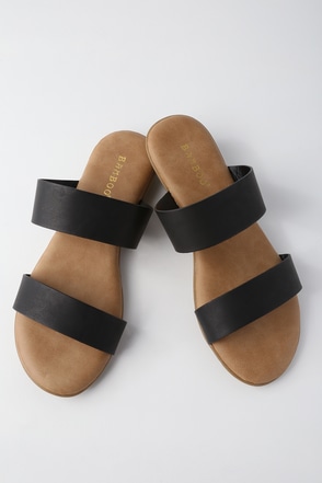 Cute Black Slide Sandals - Vegan Leather Slide Sandals