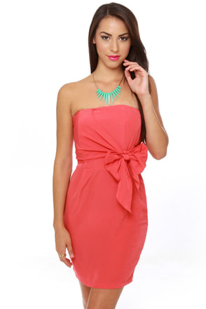 Cute Strapless Dress - Coral Red Dress - $37.00