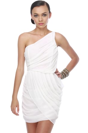 Stunning White Dress - One Shoulder Dress - $46.00