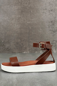 Mia Ellen - Cognac Sandals - Flatform Sandals - Vegan Leather Sandals - $59.00